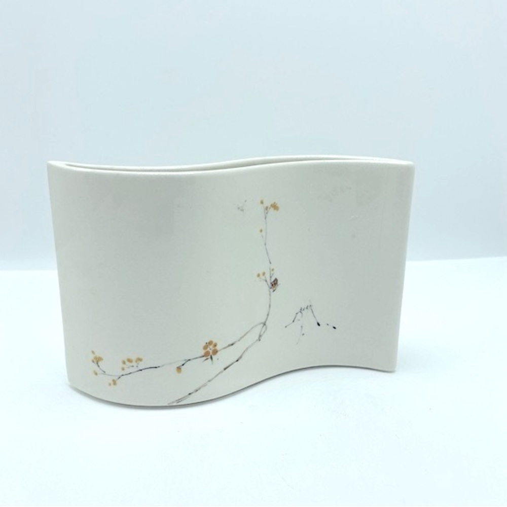 Vintage Barbara Baatz Hand Painted Signed Curved Vase Made in USA